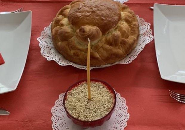 Serbian disch with a cake and a candle. 